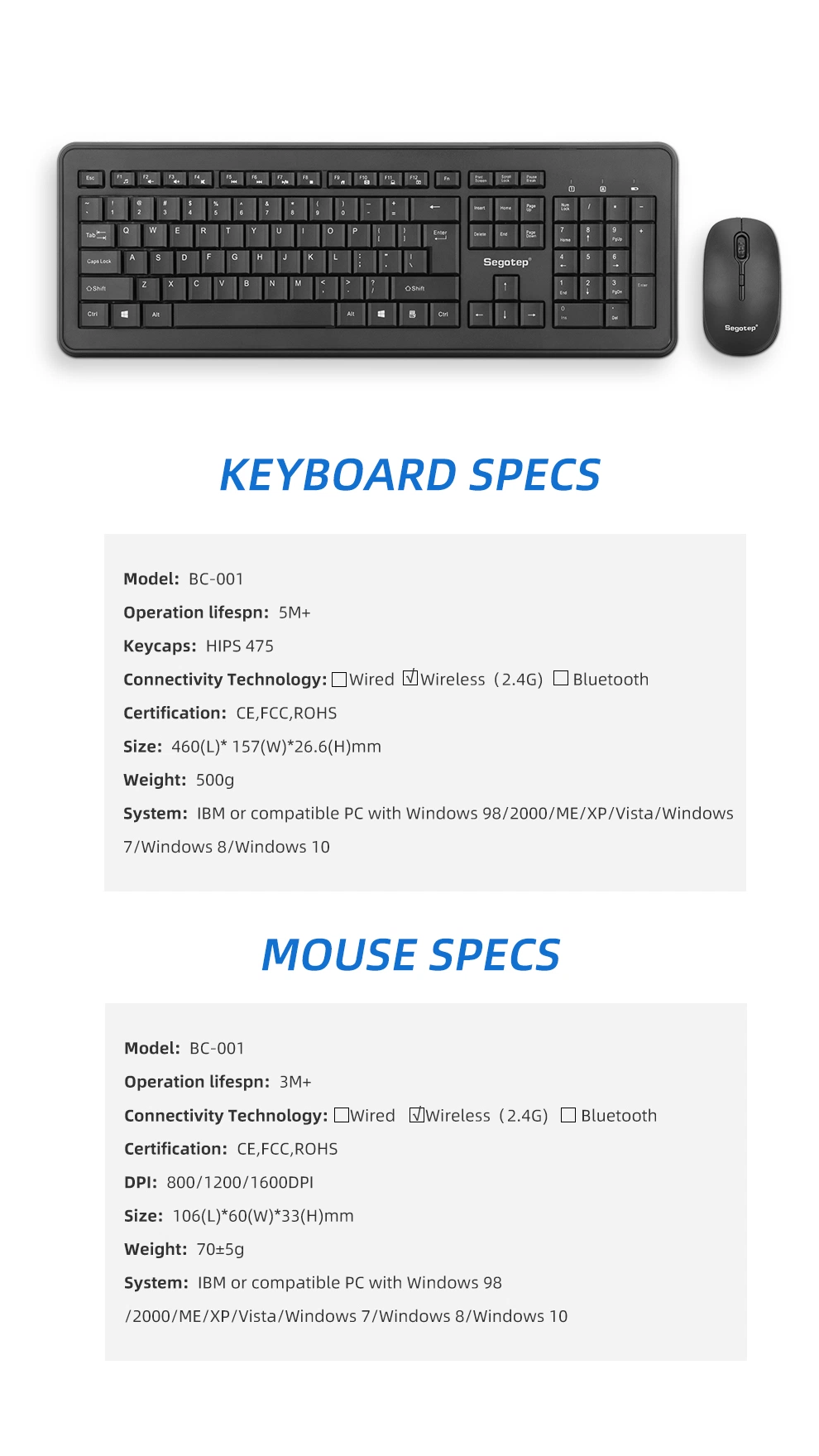 Export OEM 105 Keys 2.4G Office Keyboard and Mouse