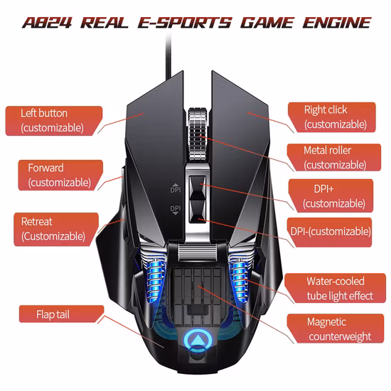 Neue Ankunft Günstige USB 3D Maus bis zu 7200 Dpi LED RGB Wired Optical Gamer PC Mäuse Computer Büro Gaming Maus für Spiel